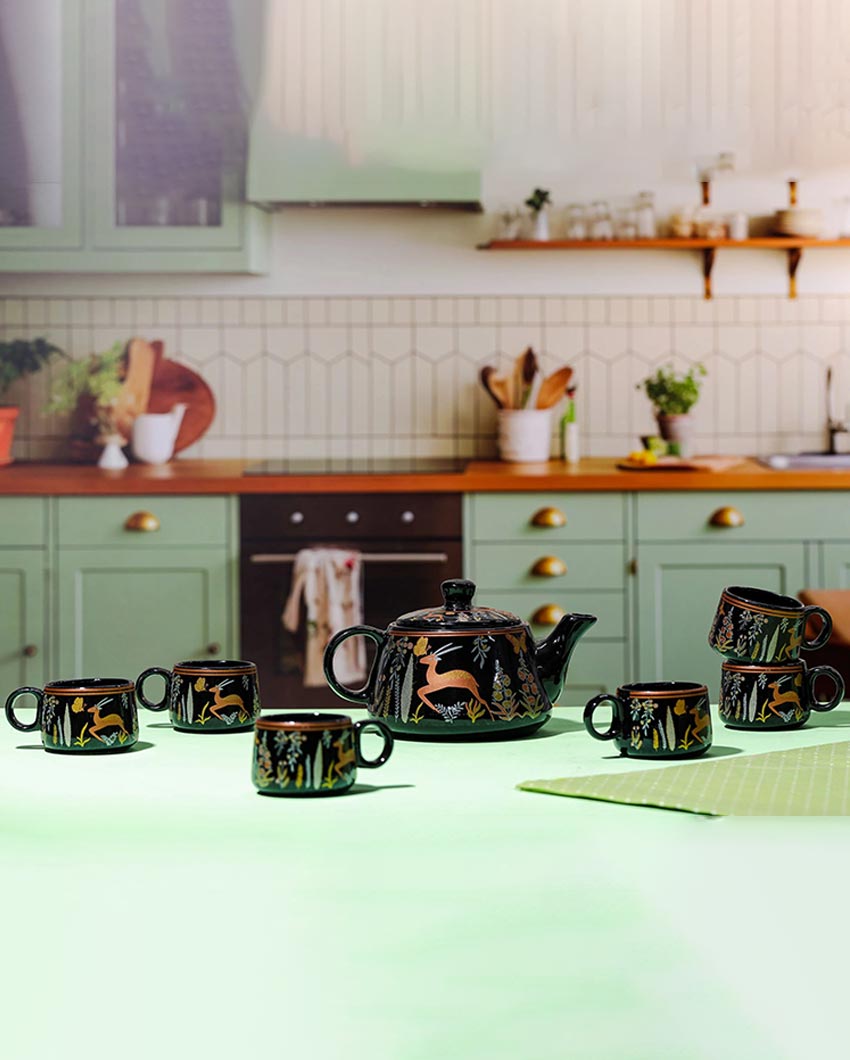 Elegant Black Embellished Tea Pot Set