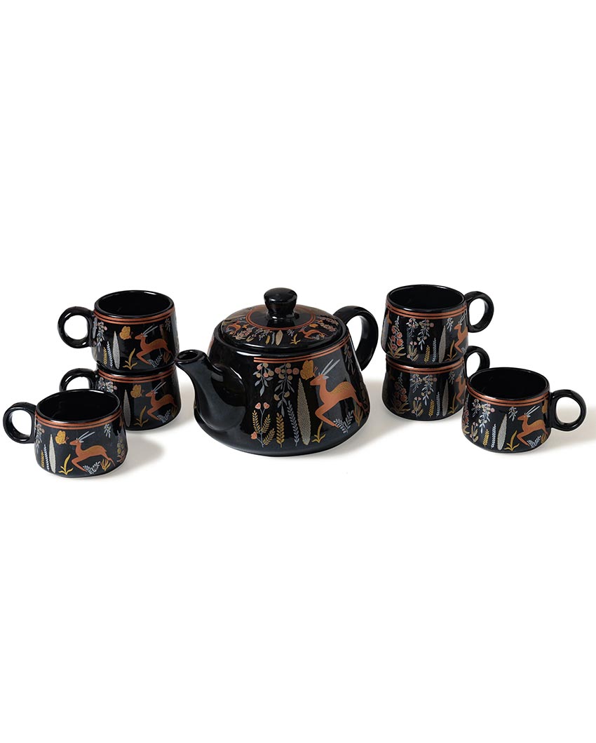 Elegant Black Embellished Tea Pot Set