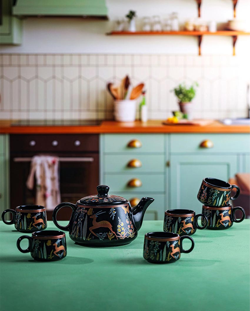 Elegant Black Embellished Tea Pot Set