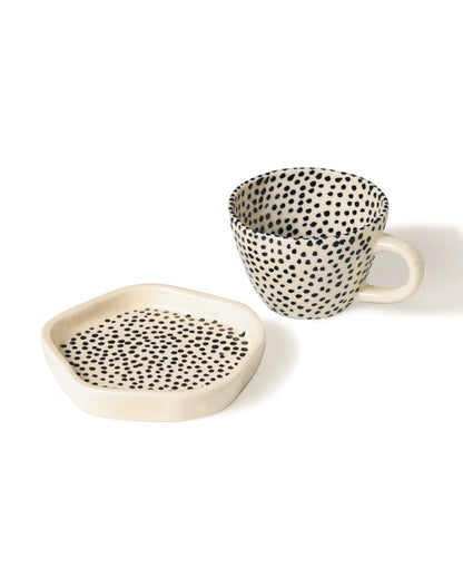 Whimsical Artisan Polka Dots Cup & Saucer Set | 4 x 4 inches