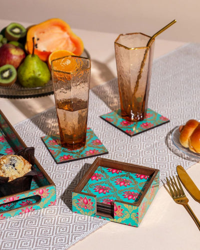 Elegant Floral Kamal Phool Coasters | Set of 6 | 4 x 2 inches