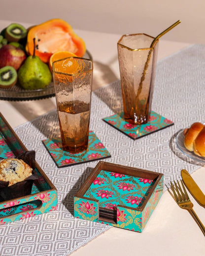 Elegant Floral Kamal Phool Coasters | Set of 6 | 4 x 2 inches