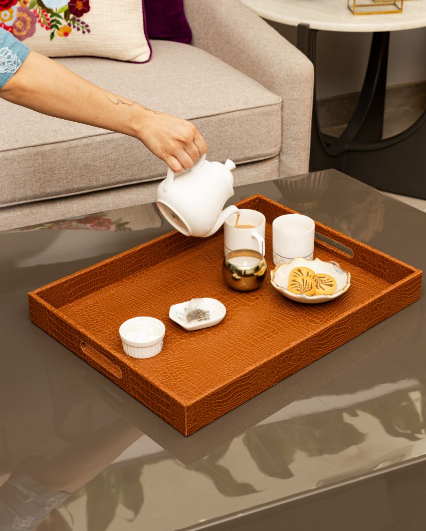 Ambar Luxurious Tan Vegan Leather Serving Tray