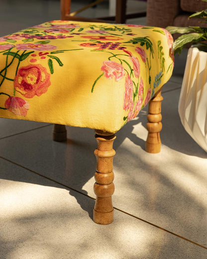 Devan Yellow Ottoman Stool | 35 x 50 x 35 cm / 14 x 20 x 14 inches