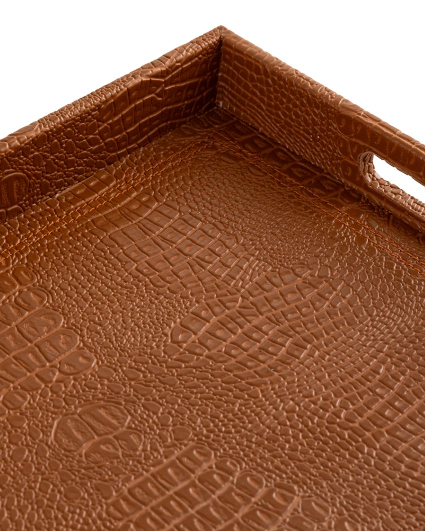 Ambar Luxurious Tan Vegan Leather Serving Tray