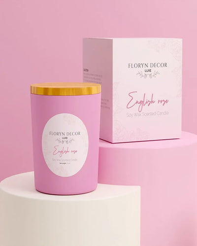 Elegant Floral Scent English Rose Scented Soy Wax Candles with Wooden Lid | Single | 10.2 x 10.2 cm / 4 x 4 inches