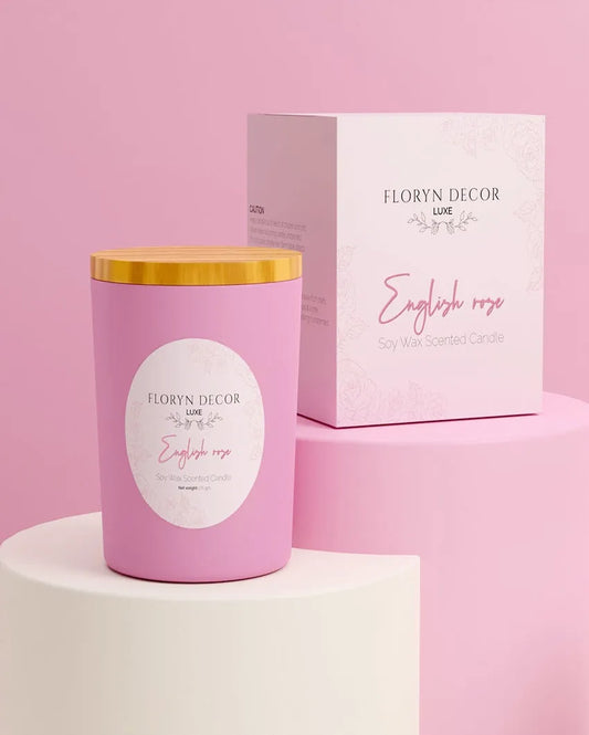 Elegant Floral Scent English Rose Scented Soy Wax Candles with Wooden LID | 4 x 4 inches