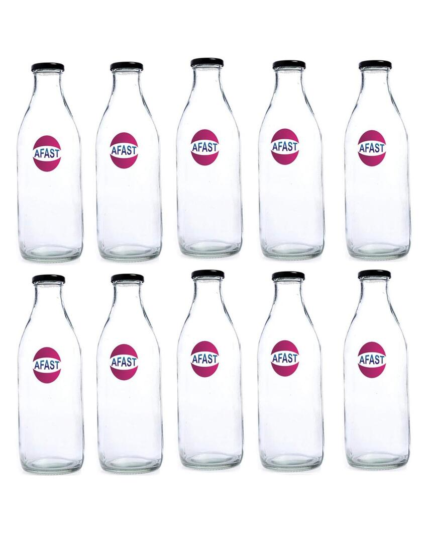 Premium Clear Glass Water and Milk Bottle for Serving and Storing Drinks | 1000 ML | 3 x 10 inches