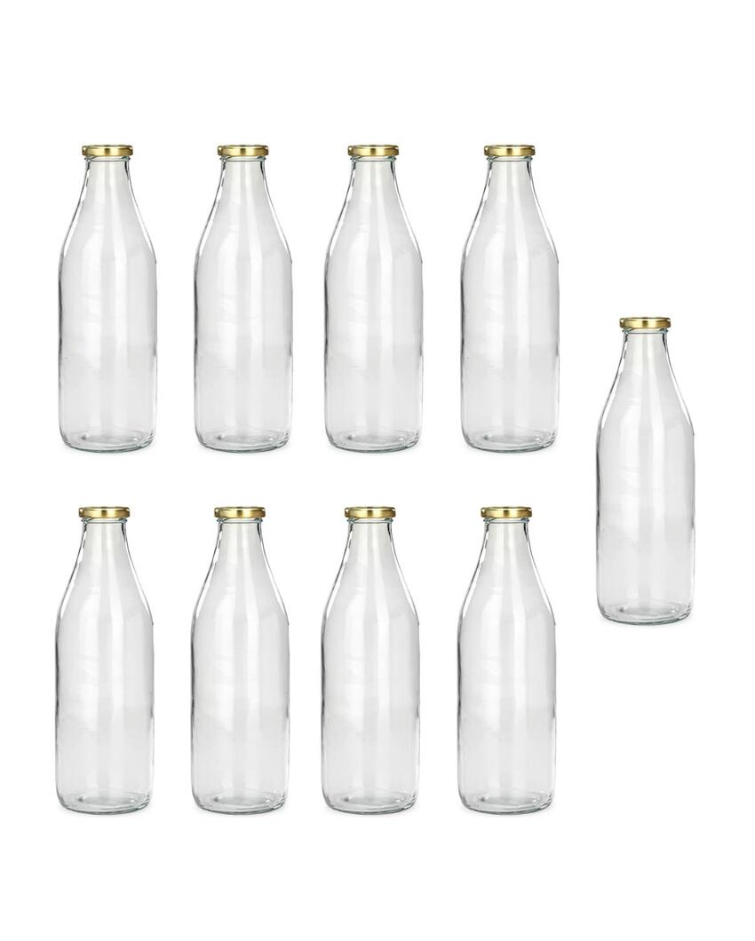 Premium Clear Glass Water and Milk Bottle for Serving and Storing Drinks | 1000 ML | 3 x 10 inches