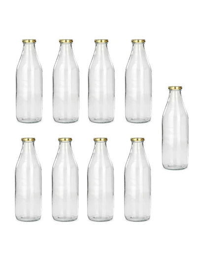 Premium Clear Glass Water and Milk Bottle for Serving and Storing Drinks | 1000 ML | 3 x 10 inches