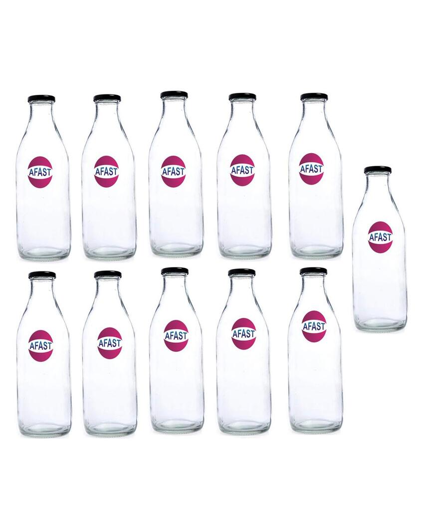 Premium Clear Glass Water and Milk Bottle for Serving and Storing Drinks | 1000 ML | 3 x 10 inches