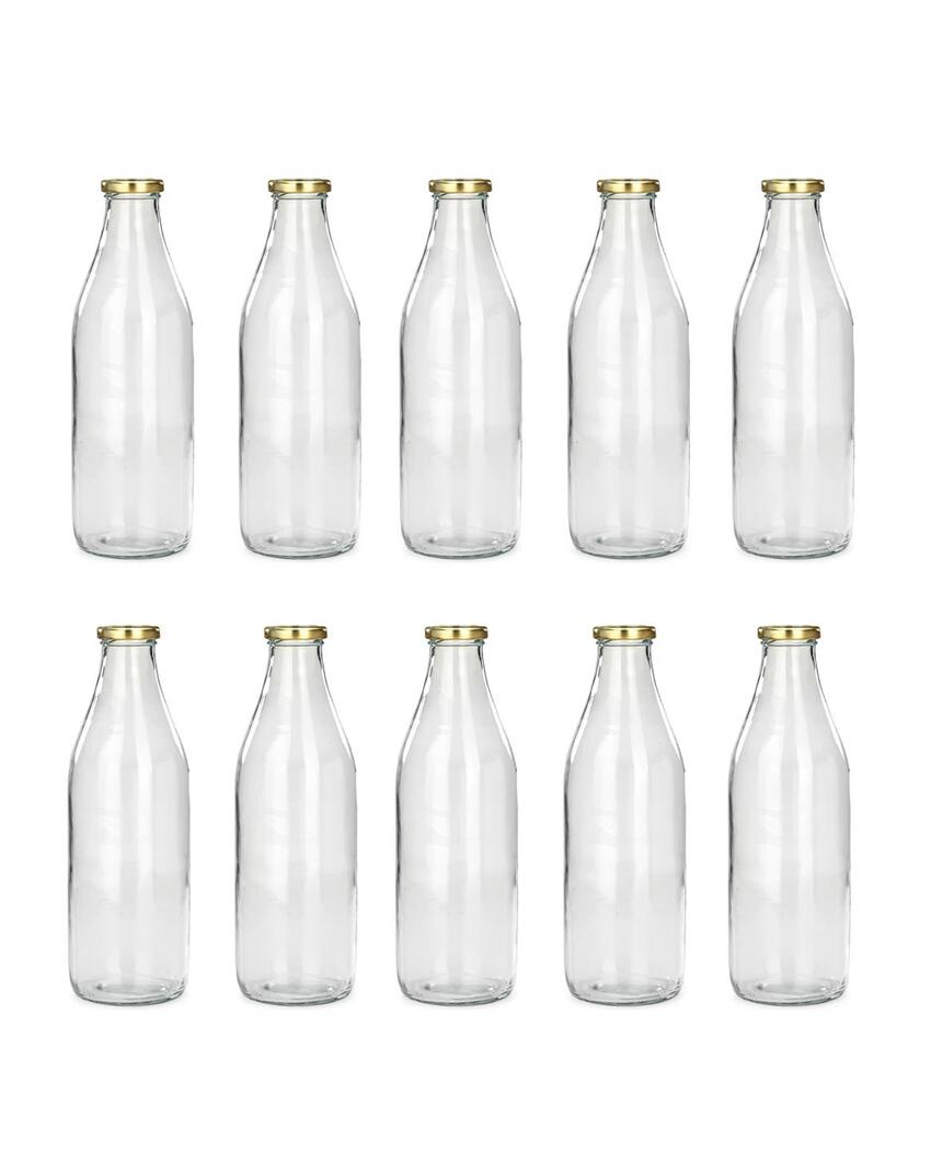 Premium Clear Glass Water and Milk Bottle for Serving and Storing Drinks | 1000 ML | 3 x 10 inches