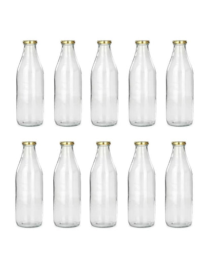 Premium Clear Glass Water and Milk Bottle for Serving and Storing Drinks | 1000 ML | 3 x 10 inches