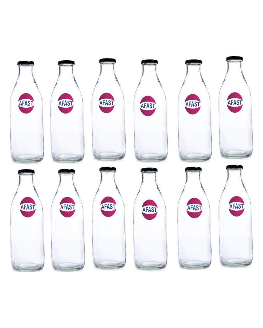 Premium Clear Glass Water and Milk Bottle for Serving and Storing Drinks | 1000 ML | 3 x 10 inches