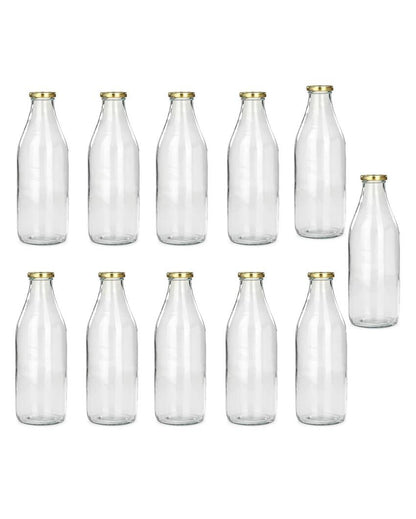 Premium Clear Glass Water and Milk Bottle for Serving and Storing Drinks | 1000 ML | 3 x 10 inches