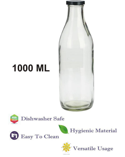 Premium Clear Glass Water and Milk Bottle for Serving and Storing Drinks | 1000 ML | 3 x 10 inches