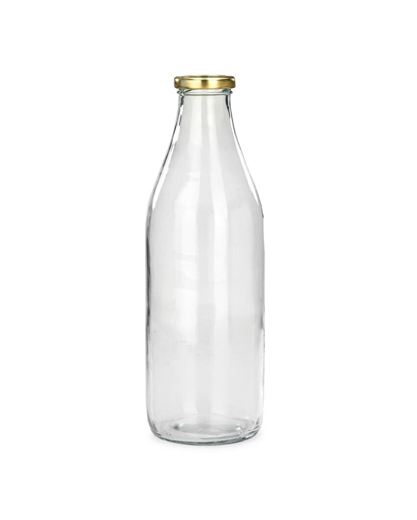 Premium Clear Glass Water and Milk Bottle for Serving and Storing Drinks | 1000 ML | 3 x 10 inches