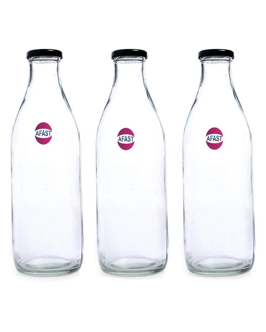 Premium Clear Glass Water and Milk Bottle for Serving and Storing Drinks | 1000 ML | 3 x 10 inches