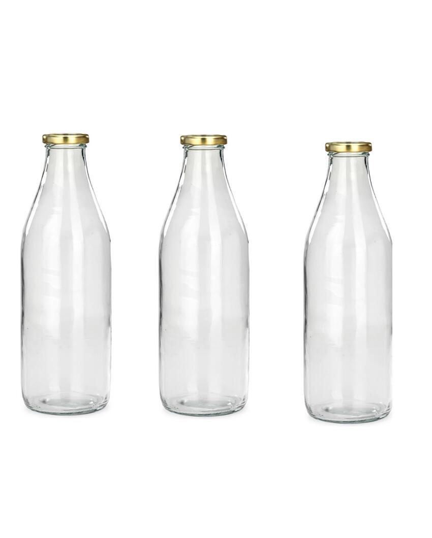 Premium Clear Glass Water and Milk Bottle for Serving and Storing Drinks | 1000 ML | 3 x 10 inches