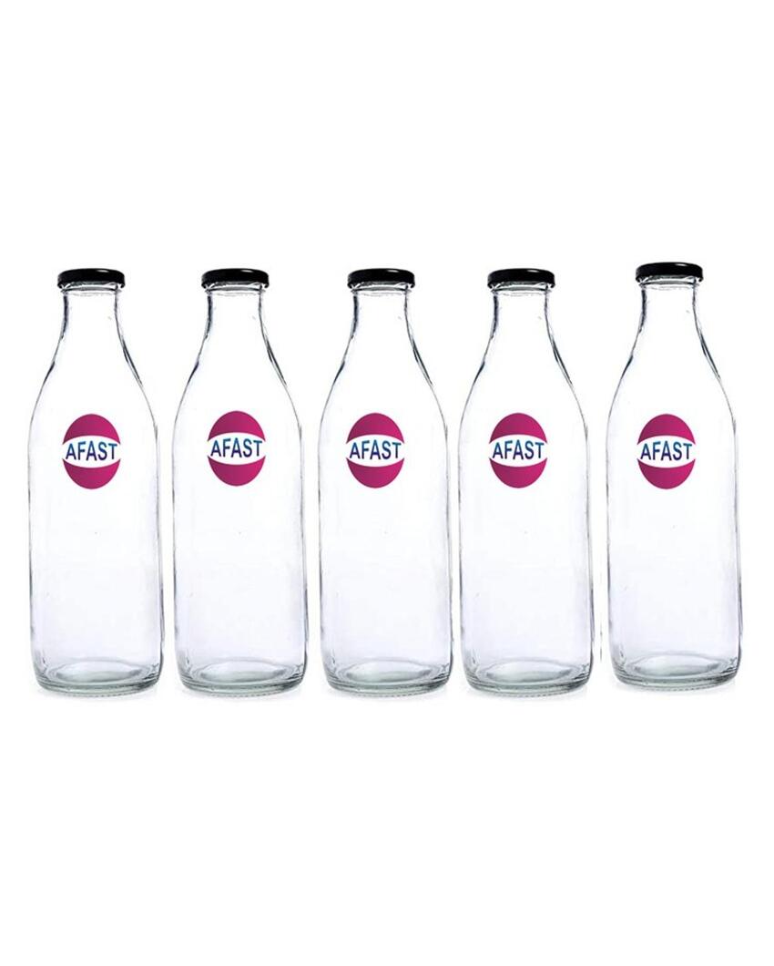 Premium Clear Glass Water and Milk Bottle for Serving and Storing Drinks | 1000 ML | 3 x 10 inches