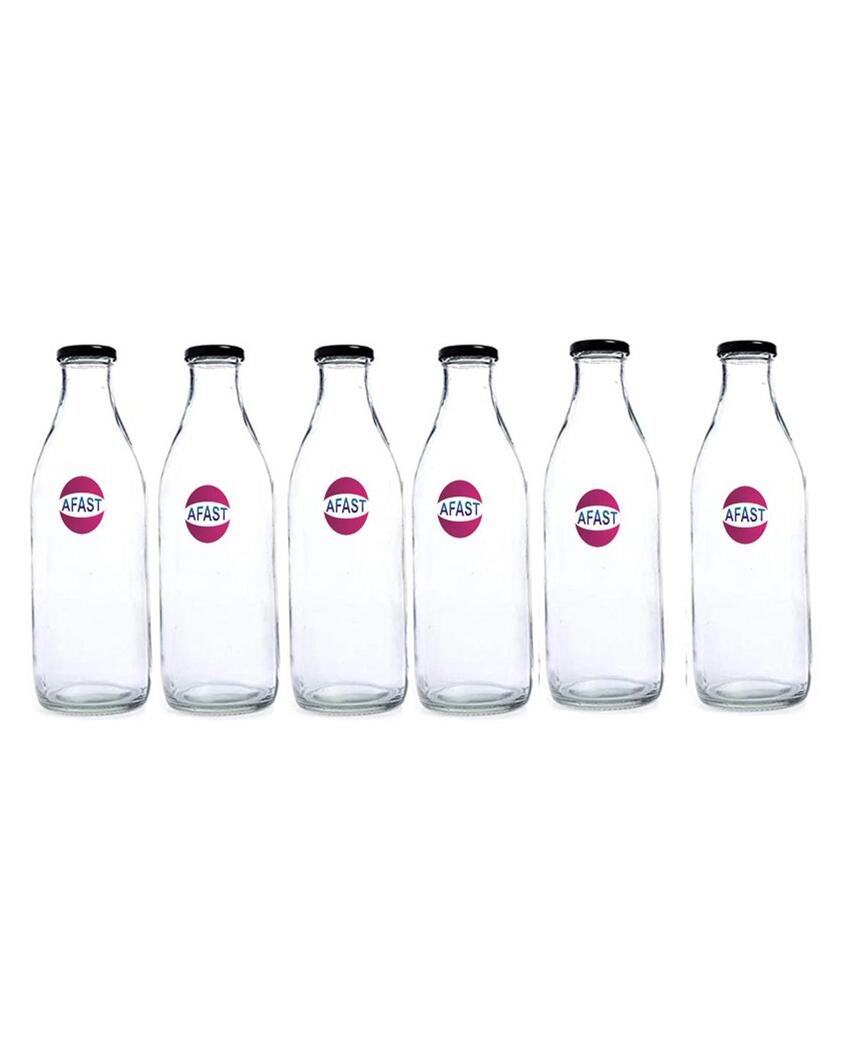 Premium Clear Glass Water and Milk Bottle for Serving and Storing Drinks | 1000 ML | 3 x 10 inches