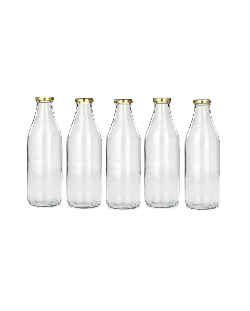 Premium Clear Glass Water and Milk Bottle for Serving and Storing Drinks | 1000 ML | 3 x 10 inches