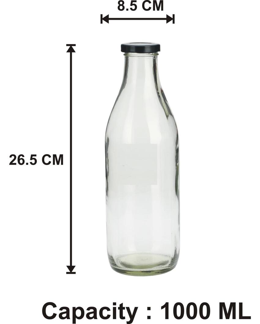 Premium Clear Glass Water and Milk Bottle for Serving and Storing Drinks | 1000 ML | 3 x 10 inches