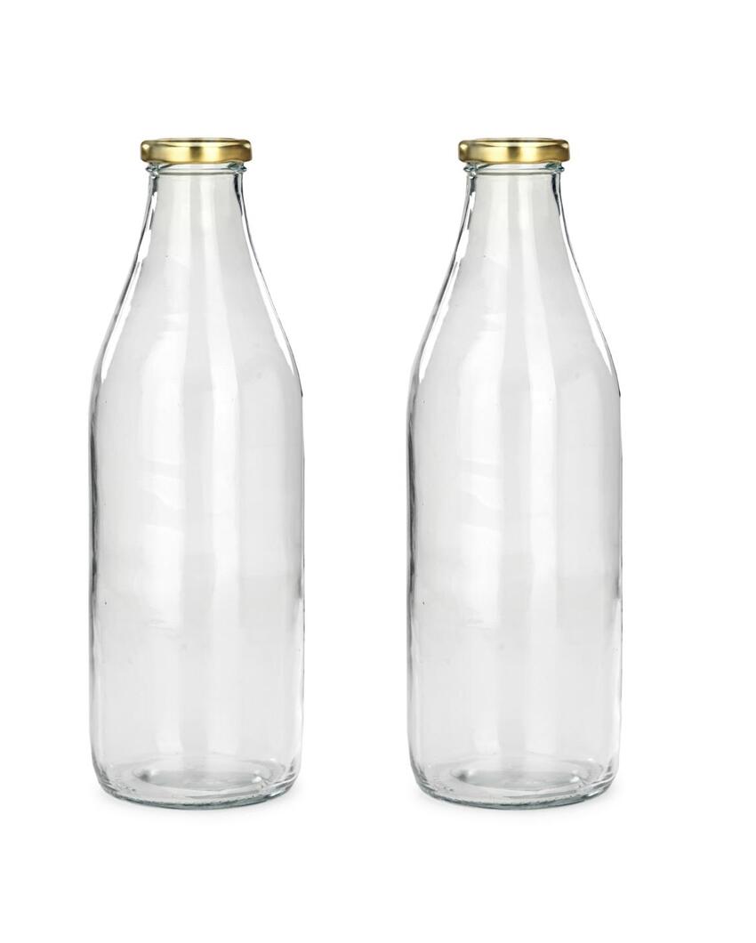 Premium Clear Glass Water and Milk Bottle for Serving and Storing Drinks | 1000 ML | 3 x 10 inches