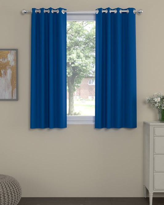 Solid Blue Polyester Curtains | Set Of 2 | Window, Door, Long Door | 5 Ft, 7 ft, 9 Ft Window (5 Ft)