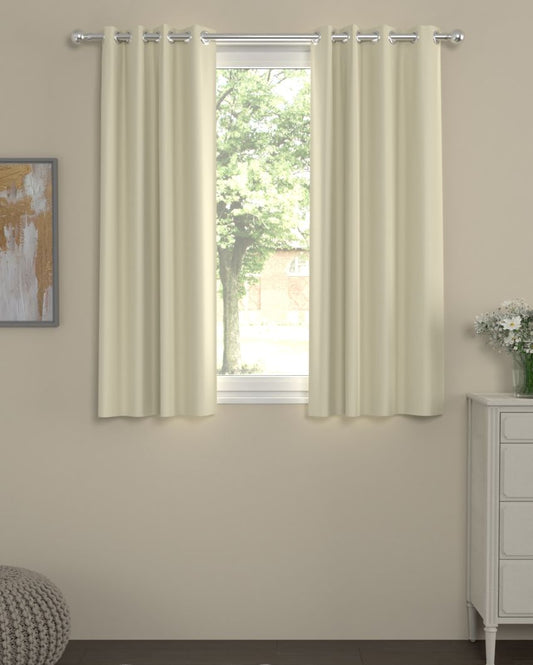 Solid Polyester Beige Curtains | Set Of 2 | Window, Door, Long Door | 5 Ft, 7 Ft, 9 Ft Window (5 Ft)