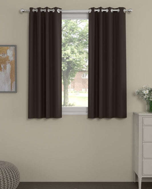 Solid Dark Brown Polyester Curtains | Set Of 2 | Window, Door, Long Door | 5 Ft, 7 ft, 9 Ft Window (5 Ft)