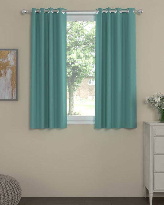 Solid Green Polyester Curtains | Set Of 2 | Window, Door, Long Door | 5 Ft, 7 ft, 9 Ft Window (5 Ft)
