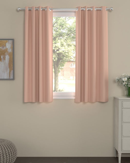 Solid Peach Polyester Curtains | Set Of 2 | Window, Door, Long Door | 5 ft, 7 Ft, 9 Ft Window (5 Ft)