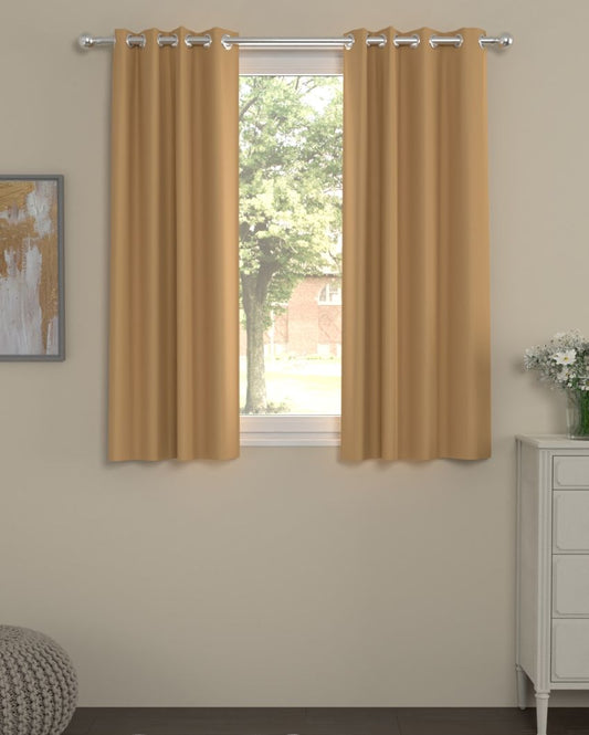 Solid Brown Polyester Curtains | Set Of 2 |Window, Door, Long Door | 5 Ft, 7 Ft, | 9 Ft Window (5 Ft)