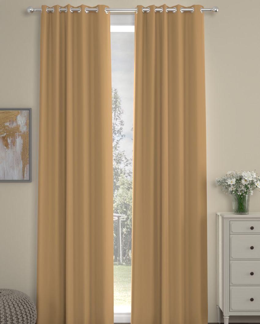 Solid Brown Polyester Curtains | Set Of 2 |Window, Door, Long Door | 5 Ft, 7 Ft, | 9 Ft Door (7 Ft)