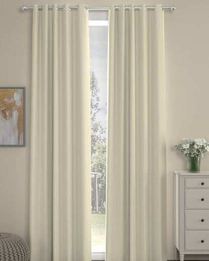 Solid Polyester Beige Curtains | Set Of 2 | Window, Door, Long Door | 5 Ft, 7 Ft, 9 Ft Long Door (9 Ft)