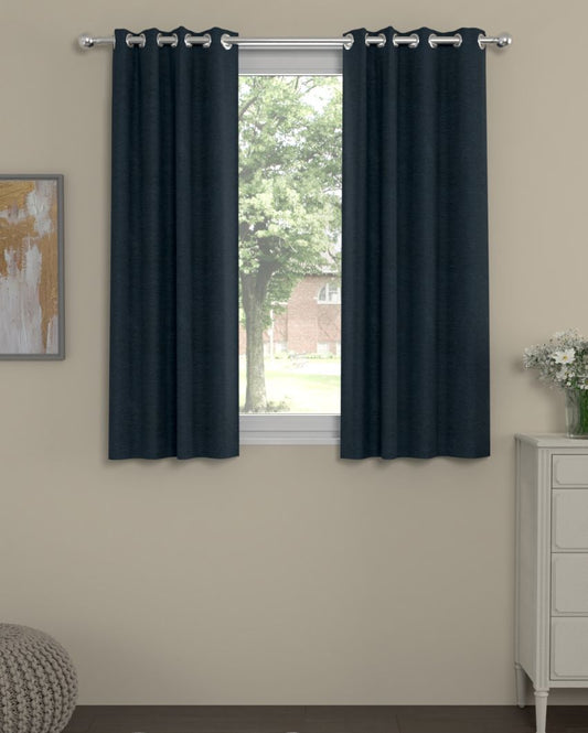Solid Dark Blue Polyester Curtains | Set Of 2 | Window, Door, Long Door | 5 Ft, 7 ft, 9 Ft Window (5 Ft)
