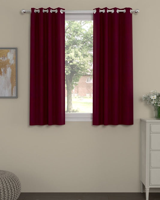 Solid Maroon Polyester Curtains | Set Of 2 | Window, Door, Long Door | 5 Ft, 7 ft, 9 Ft Window (5 Ft)