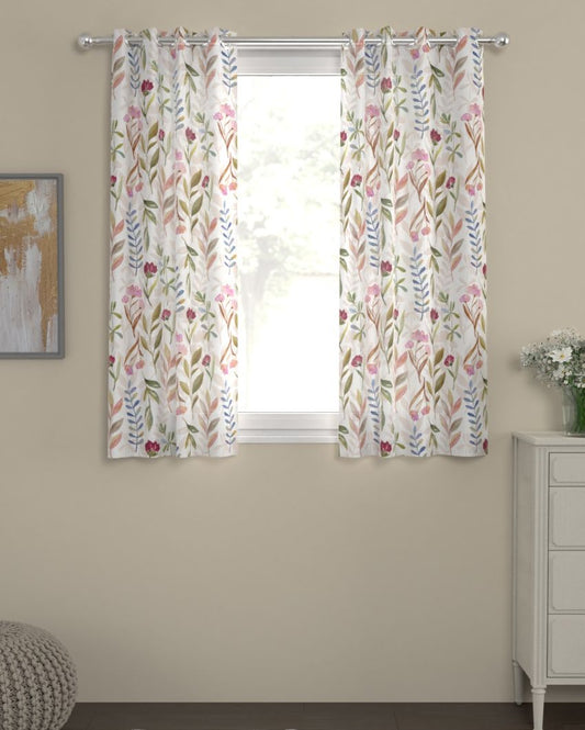Multicolor Florals Polyserter Curtains | Set Of 2 | Window, Door, Long Door | 5 Ft, 7 ft, 9 Ft Window (5 Ft)