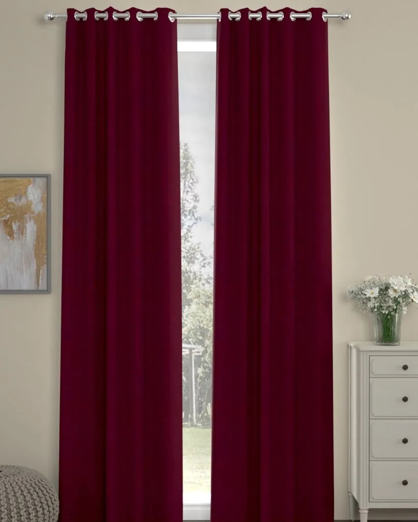 Solid Maroon Polyester Curtains | Set Of 2 | Window, Door, Long Door | 5 Ft, 7 ft, 9 Ft Door (7 Ft)