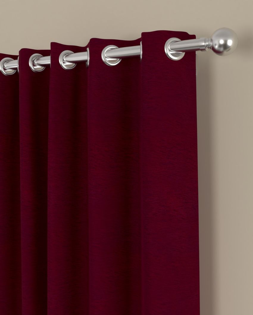 Solid Maroon Polyester Curtains | Set Of 2 | Window, Door, Long Door | 5 Ft, 7 ft, 9 Ft Door (7 Ft)