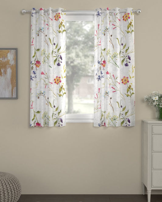 Colorful Florals Polyserter Curtains | Set Of 2 | Window, Door, Long Door | 5 Ft, 7 ft, 9 Ft Window (5 Ft)