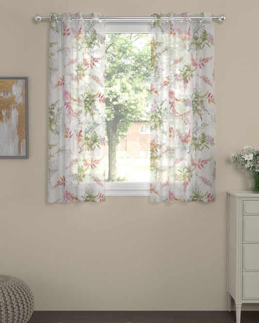 Eye-Catchy Multicolor Flower & Leaf Polyserter Curtains | Set Of 2 | Window, Door, Long Door | 5 Ft, 7 ft, 9 Ft Window (5 Ft)