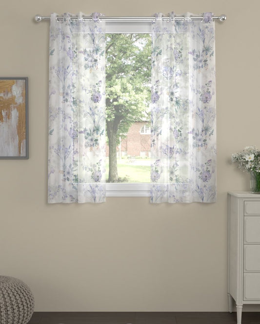 Lavender Flower Polyserter Curtains | Set Of 2 | Window, Door, Long Door | 5 Ft, 7 ft, 9 Ft Window (5 Ft)