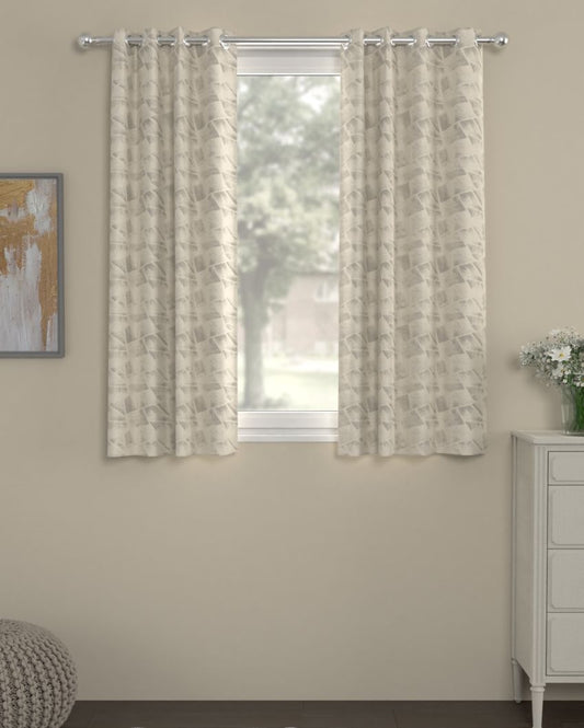 Jacquard Beige Polyserter Curtains | Set Of 2 | Window, Door, Long Door | 5 Ft, 7 ft, 9 Ft Window (5 Ft)