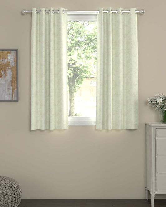 Jacquard Off White Polyserter Curtains | Set Of 2 | Window, Door, Long Door | 5 Ft, 7 ft, 9 Ft Window (5 Ft)