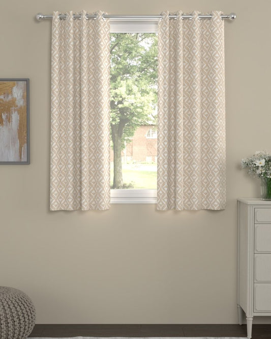 Beige Geometric Polyester Curtains | Set Of 2 | Window, Door, Long Door | 5ft, 7ft, 9ft 5ft