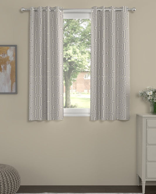 Grey Geometrci Regular Polyester Curtains | Set Of 2 | Window, Door, Long Door | 5ft, 7ft, 9ft 5ft