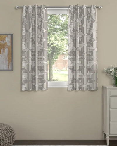 Grey Geometrci Regular Polyester Curtains | Set Of 2 | Window, Door, Long Door | 5ft, 7ft, 9ft 5ft