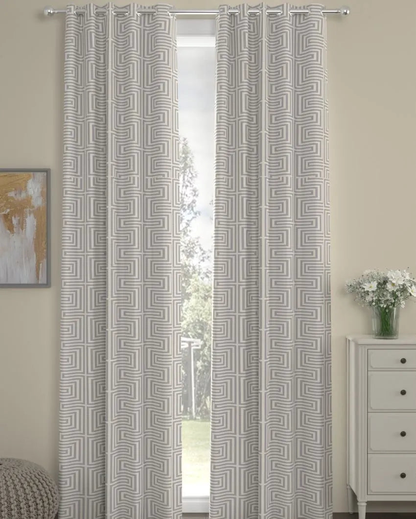 Grey Geometrci Regular Polyester Curtains | Set Of 2 | Window, Door, Long Door | 5ft, 7ft, 9ft 7ft